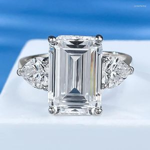 Cluster Anéis Corte Esmeralda Moissanite Anel De Diamante Prata Esterlina 925 Real Aliança De Casamento Para Mulheres Homens Jóias De Noivado