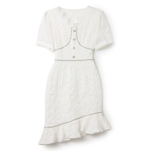 2023 Summer White Solid Color Panelled Dress Short Sleeve V-Neck Knee-Length Casual Dresses W3L041902