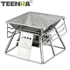 BBQ Grills Teenra Portable Stainless Steel Grill Nonstick Surface Folding Barbecue Outdoor Camping Picnic Tool 2305706