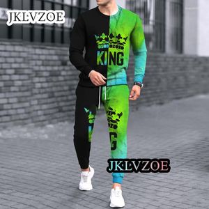 Conjuntos de agasalhos masculinos impressão 3D manga comprida camiseta calças decote oco streetwear jogger roupas esportivas 2 peças terno oversize roupas da moda