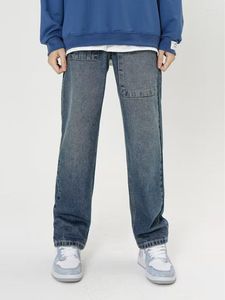 Herrjeans Bredbenta Lösa Retro Blå Japansk Enkel Fritidsmode Mjuk Kläder med stor ficka Herrbyxor