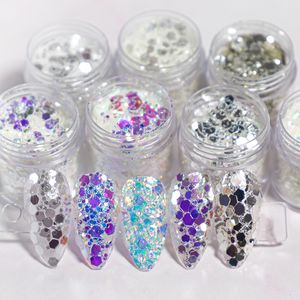 Nail Glitter Holographic AB Aurora Nail Art Sequins Mermaid Mixed Size Hexagon Chunky Chrome Glitter Accessories Polish Manicure Decorations 230705