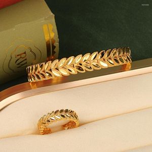 Bangle Trendy Copper Gold Plated Jewelry Bangles With Ring Leaves Design Dubai Wedding Jewery Graduation Gifts For Girl