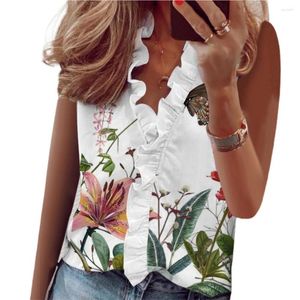 Blusas femininas de verão com decote em V camisa feminina respirável combinando elegante com design de babados colete para escritório streetwear tops
