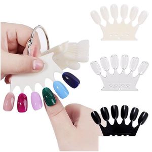 Exibição de prática de unhas 6X10Pcs Forma de coroa Unhas postiças Dicas Plástico Polonês Amostra Natural/transparente/preto Mostrando Prateleira Diy Manicure Para Dhjnh