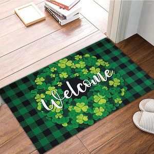 Mattor 40x60cm St. Patrick's Day Dörrmatta Välkomstbrev Rutiga golvmattor Mattor Halkfria dörrmattor för utomhusbadrum kök