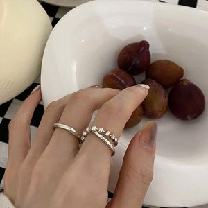 Cluster Rings Design S925 Silver Sterling Double Layer Beads For Women Ring 2023 Trend Silvers 925 Jewelry All-matched Irregular Charms