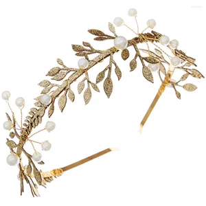 Bandanas Acessórios para o cabelo Casamento feminino Coroa de pérolas romanas Tiaras femininas de ouro Tiaras de cabeça de noiva Flor-folha