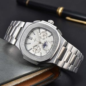Pate Wrist Watches for Men 2023 New Mens Watches Six Needles All Work Work Quartz Watch عالية الجودة عالية العلامة التجارية الفاخرة الكرونوغراف على مدار الساعة الحزام الصلب أزياء Nautilus