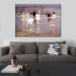 Landscape Portraits Canvas Art Children on The Beach Edward Henry Potthast Painting Handcrafted Artwork Home Decor