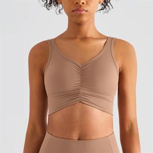 Yoga Outfit Sexy Sports Bra Women Backless Crop Top Chest Pleat Fitness Underwear Push Up Tight Lingerie Gym Sportswear