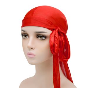 Cappello Durag setoso Cappelli elastici in raso Cappello da pirata a coda lunga QMR18b