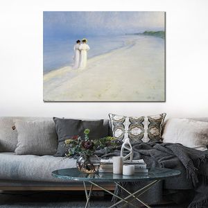 해변 장면 그림 인상주의 캔버스 아트 여름 오후 Skagen Peder Severin Kroyer 그림 수제 고품질