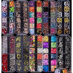 Decorazioni per nail art 5 custodia / set Vari strass 3D Perle Metallo Rivetto Paillettes Gemme Fai da te Decorazione di gioielli Consegna a goccia He Dhxju