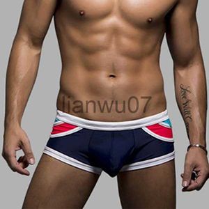 Men's Swimwear men's swim boxer sexy swimming trunks men's low rise mosaic swim Stripe Shorts Suit men Swimsuit J230707