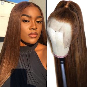 Chocolate Brown Straight 13X4 Lace Front Human Hair Wigs Honey Blonde Brazilian Remy Hair Transparent Lace Frontal Wig For Women