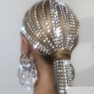 Copricapo Nappa lunga Testa di strass Copricapo a catena per donna Accessori per capelli in cristallo Fascia per capelli da sposa Gioielli Drop Delive Dhiqa