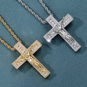 Colar de joias Gzw Hip Hop com pingente de cruz de cobre microconjunto de zircônias masculinos personalizados ouro 14K bling 5A zircônia cúbica bijuteria Miami