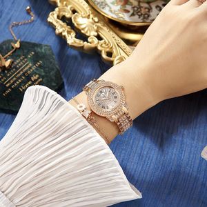Relógios de pulso femininos com pulseira de aço e conjunto de diamantes completos moda coreana britânica