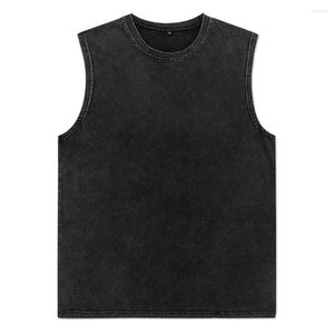 Męskie podkoszulki bawełniane Vintage kamizelka t-shirty męskie Oversize sprane letnie damskie bez rękawów z krótkim rękawem Y2K Streetwear