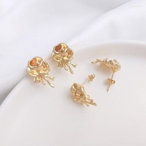 Orecchini a bottone Colore personalizzato che preserva la rosa avvolta in oro con anello in argento 925 Ago fai da te Accessori per perle barocche appese