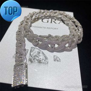 Full Iced Out Classic Box Clasp Moissanite Cuban Link Chain Fine Hip Hop Men Jewelry S925 Cuban Necklace Bling Diamond Chain