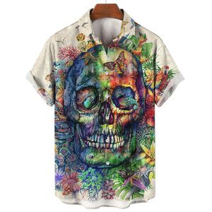 Camisas sociais masculinas Camisa de caveira para homens Streetwear Harajuku Roupas masculinas Tops Camiseta de manga curta gótica Camisa masculina de botão de moda vintage Camisa 230707