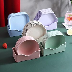 Plates 5pcs/set Spit Bone Dish Snack Plate Tableware Set Plastic Dishes Breakfast Tray Fruit Holder And