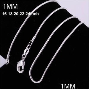 Jewelry 1Mm 925 Sterling Sier Smooth Snake Chains Women Necklaces Chain Size 16 18 20 22 24 26 28 30 Inch Wholesale Drop Delivery We Dhfu8