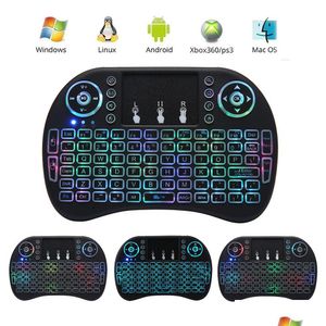 Pc Remote Controls Colorf Backlight Air Mouse Keyboard 2.4G Wireless Keyboards Toucad Mini Rii I8 Control For Android Tv Box Drop De Dhtv7