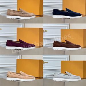 Luxury Brand Suede Leather Slip-on Loafers Dress Shoes Flat Men Pink White Black Cowhide Party Wedding Business Loafer Shoe Size 38-45