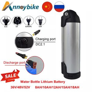 Lights Water Bottle Battery 36v48v52v 8ah 10ah 12ah15ah 18ah Electric Bike Lithium Ion Ebike Battery 4 Pins Discharge Port with Charger