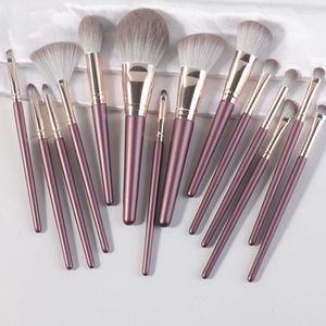 Pennelli per trucco Set da 14 pezzi Fondotinta cosmetico Fard in polvere Ombretto Miscela per labbra Kit di strumenti per pennelli per trucco in legno