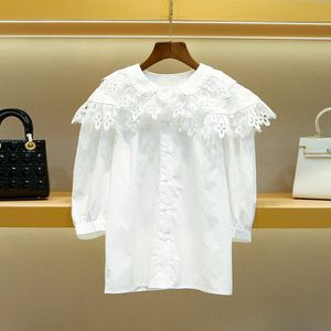 New S-andro Shirt Women's Solid 2023 Women's Lace Polo White Cardigan