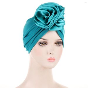 Ethnic Clothing Satin Flower Turban Caps For Women Head Wraps Muslim Headwear Bandana Cap Islamic Headscarf Hair Bands Hat Headwrap