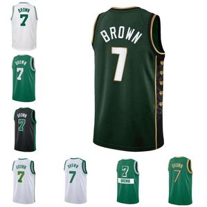 Maglia da basket cucita Jayson Tatum # 0 Jaylen Brown # 7 verde bianco e nero Uomo donna Youth S-6XL maglie da città