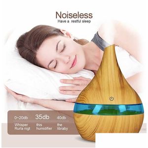 Aromatherapy Wholesale 300Ml Electric Usb Aroma Air Diffuser Wood Trasonic Humidifier Essential Oil Cool Mist Maker For Homecar Drop Dhwfp