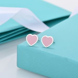 Hot sale Enamel heart love shaped diamond stud earrings for women high-end luxury jewelry with steel printed sterling silver earrings designer holiday gift with box