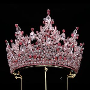 Ślubna biżuteria do włosów barokowy Vintage czerwony kryształ diademy ślubne królewska królowa korony kobiety korowód Diadem indyjskie ślubne akcesoria do włosów 230706