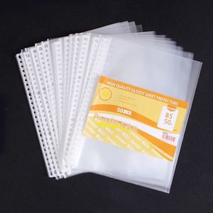 Filing Supplies 50pcs B5 Transparent Plastic Clip File Folder Inner Page Sheet 5C Thickness Bag 26Holes Loose Leaf Documents Protectors 230706