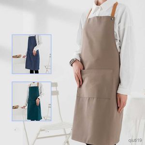 Kitchen Apron Unisex Thickened Kitchen Apron Denim Canvas Apron Waterproof Home Kitchen Cleaning Tools Work Barber Apron Customized Print R230707