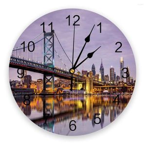 Wall Clocks United States Urban Bridge Scenery Clock Modern Design Brief Living Room Decoration Kitchen Art Watch Home Decor