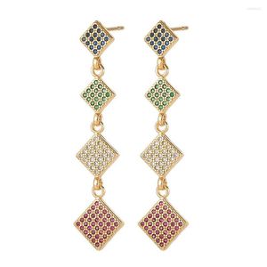 Stud Earrings Elegant Square Long Tassel With Multicolor CZ Zirconia For Women Bridal 2023 Trend Wedding Party Jewelry Gifts