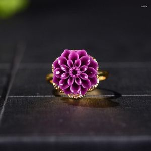Кластерные кольца S925 Серебряное натуральное фиолетовое нефритовое розовое кольцо украшения модные аксессуары для ручной работы с регулируемой женщиной Удача амулет