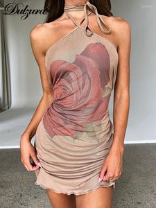 Günlük elbiseler dulzura yular sırtsız mini baskı elbise 2023 yaz kadınlar seksi çiçek yenilebilir ağaç vücutccon y2k kıyafetler kulübü