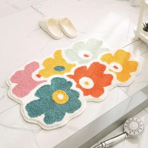 Carpets Floor Bathroom Rug Non-slip Fine Texture Decorative Flower Design Functional Good Absorbent Ultra Soft Cute Floral Sha