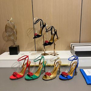 Projektant Aquazzura Aquazzura sandały ozdoba rhinestone czerwone usta wysokie obcasy buty ślubne seksowne sandały z prawdziwą skórzaną podeszwą kryształowe buty damskie