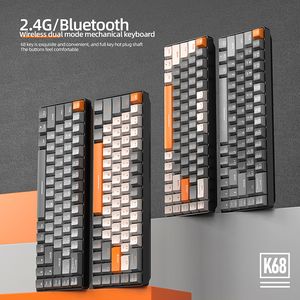 Klavyeler K68 Klavye Oyun Mekanik 2 4G Kablosuz BT Bluetooth Bilgisayar Oyuncu Key Kapaklar 230706