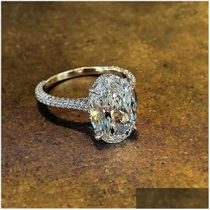 Ringar Vintage Oval Cut 4Ct Lab Diamond Promise Ring 100% Real 925 Sterling Sier Engagement Band För Kvinnor Smycken Drop Delive Dhroe