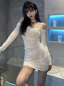 Sıradan Elbise Mini Kadınaga Bandaj Elbise Kadınlar Bahar Yüksek Bel Sıkı Kız İnce Kalça Kısa Seksi Kore Drawstring TOPS V8K8